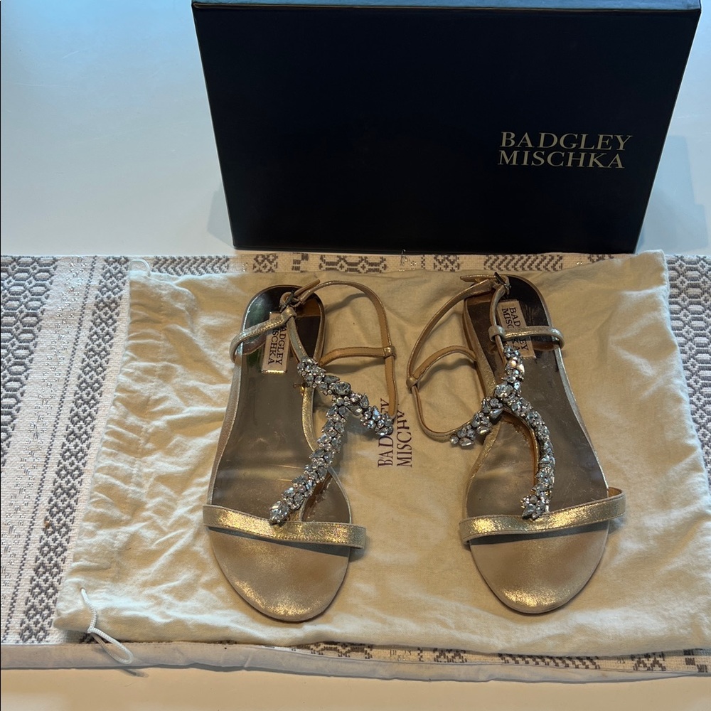Badgley Mischka Metallic Gold Sandals with Set Crystals 💎
